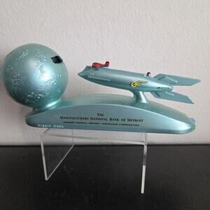 Strato Rocket Space Ship Xu 232 Coin Bank Cast Mechanical 1950's Duro Mold w Key